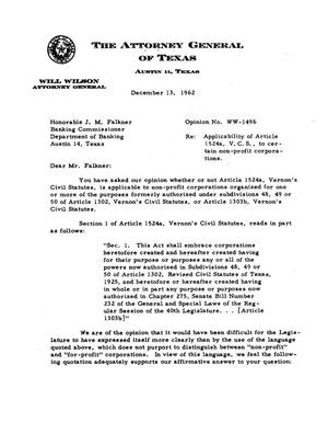 Texas Attorney General Opinion: WW-1496