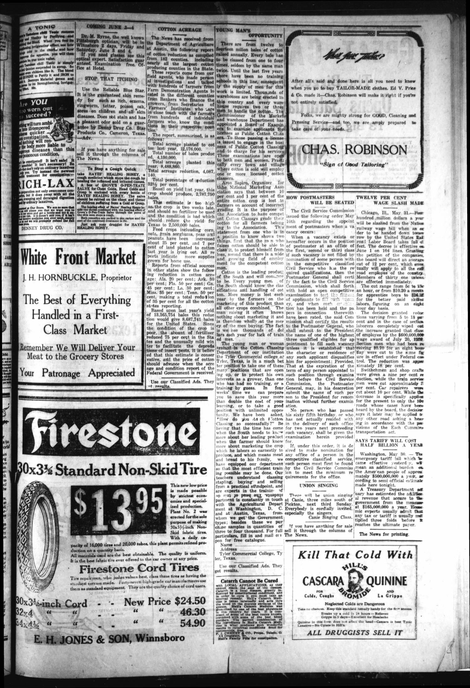 Winnsboro Weekly News (Winnsboro, Tex.), Vol. 12, No. 40, Ed. 1 Friday, June 3, 1921
                                                
                                                    [Sequence #]: 5 of 8
                                                