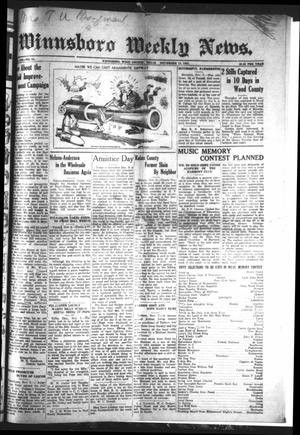 Winnsboro Weekly News (Winnsboro, Tex.), Vol. 13, No. 11, Ed. 1 Friday, November 11, 1921