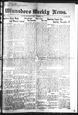 Winnsboro Weekly News (Winnsboro, Tex.), Vol. 13, No. 15, Ed. 1 Friday, December 9, 1921