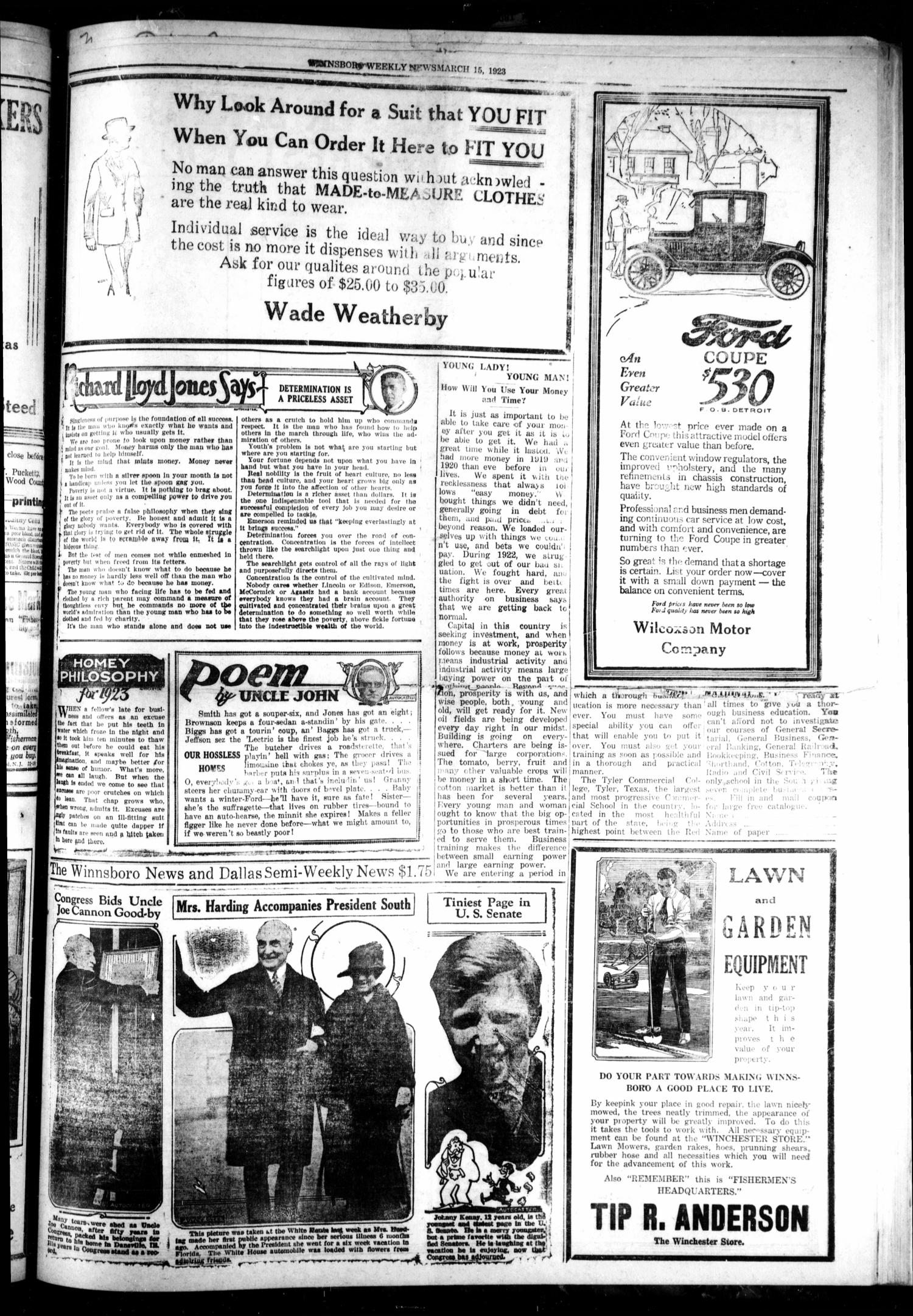 Winnsboro Weekly News (Winnsboro, Tex.), Vol. 14, No. 26, Ed. 1 Thursday, March 15, 1923
                                                
                                                    [Sequence #]: 3 of 8
                                                
