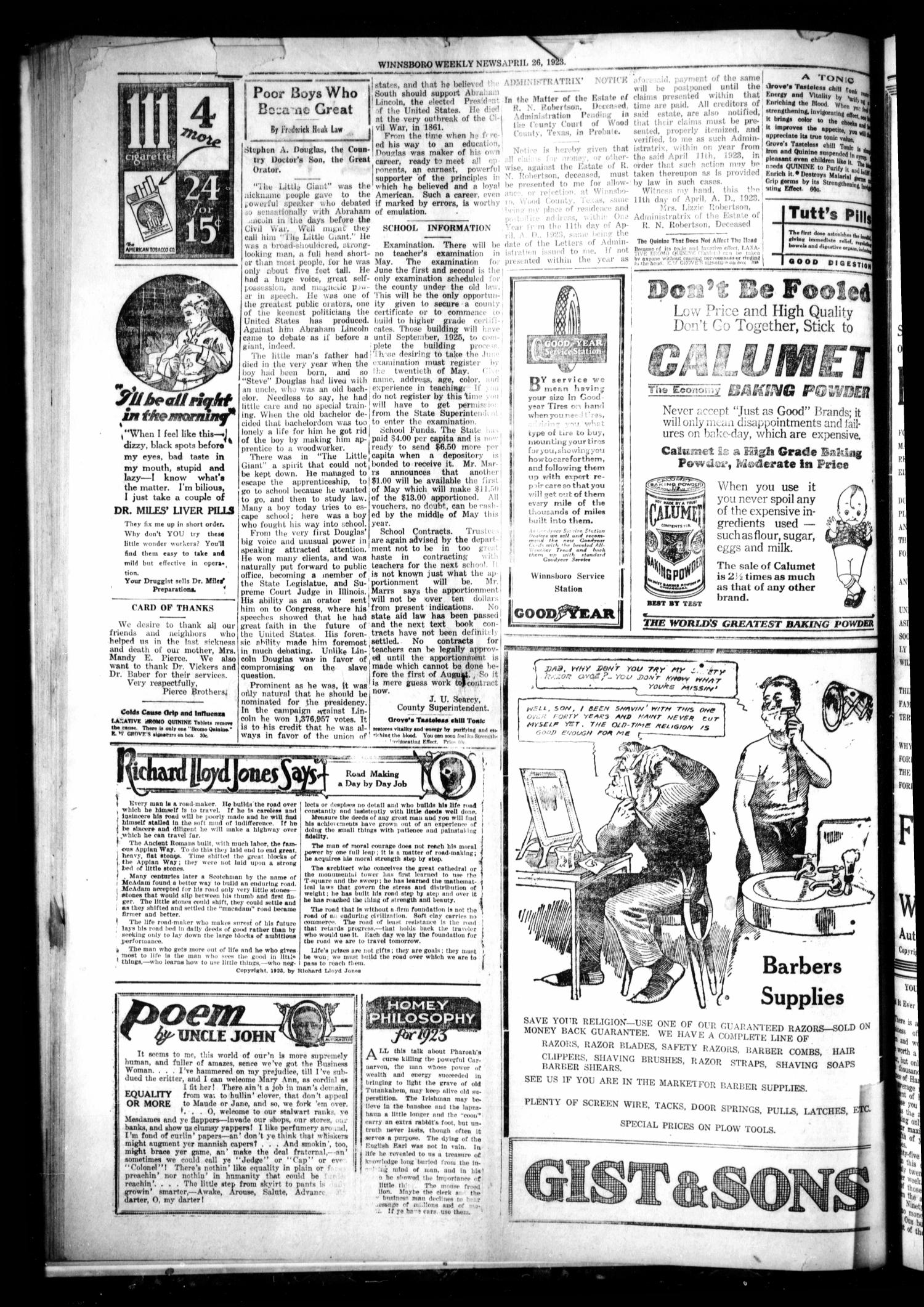 Winnsboro Weekly News (Winnsboro, Tex.), Vol. 14, No. 32, Ed. 1 Thursday, April 26, 1923
                                                
                                                    [Sequence #]: 2 of 8
                                                