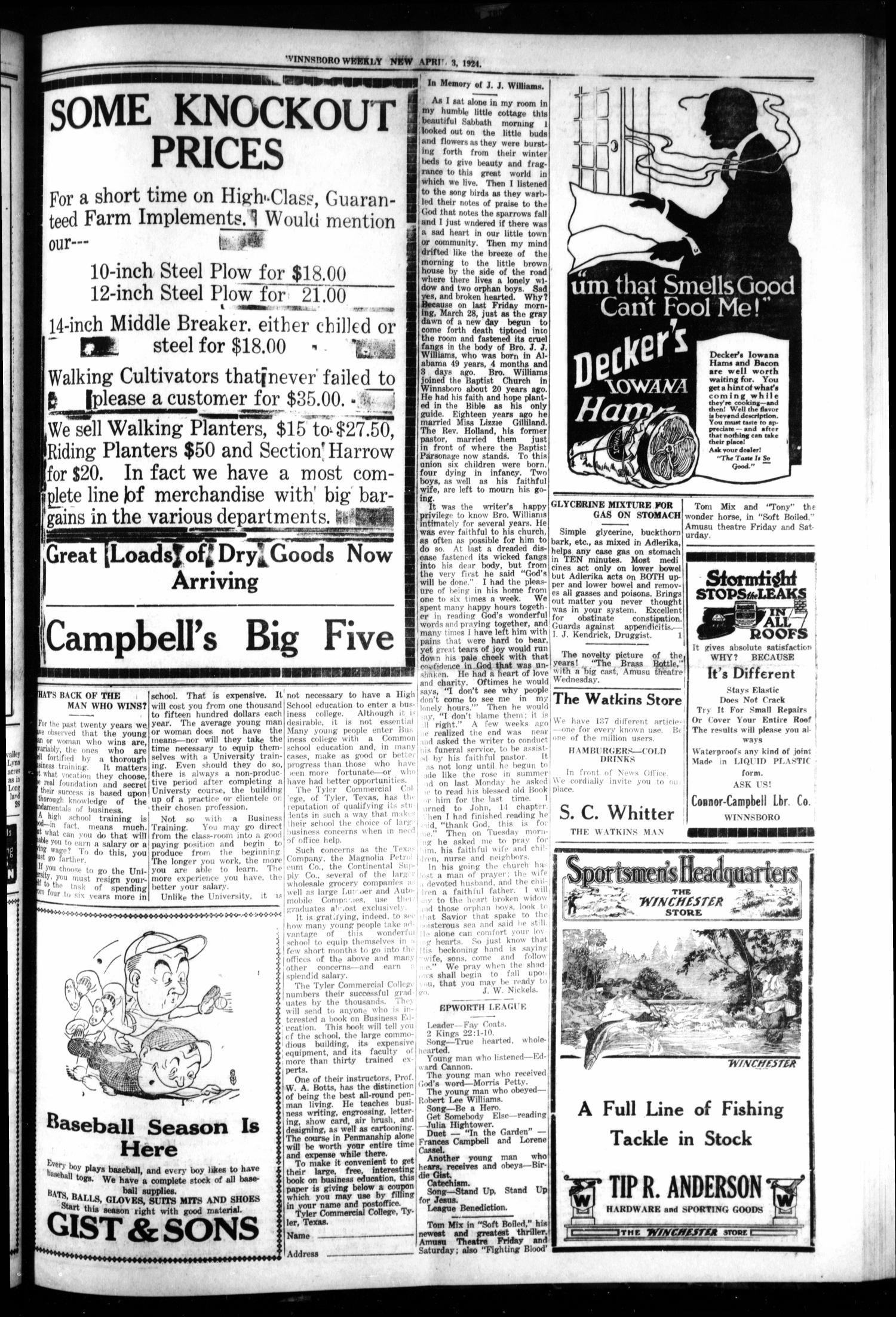 Winnsboro Weekly News (Winnsboro, Tex.), Vol. 14, No. 27, Ed. 1 Thursday, April 3, 1924
                                                
                                                    [Sequence #]: 3 of 8
                                                