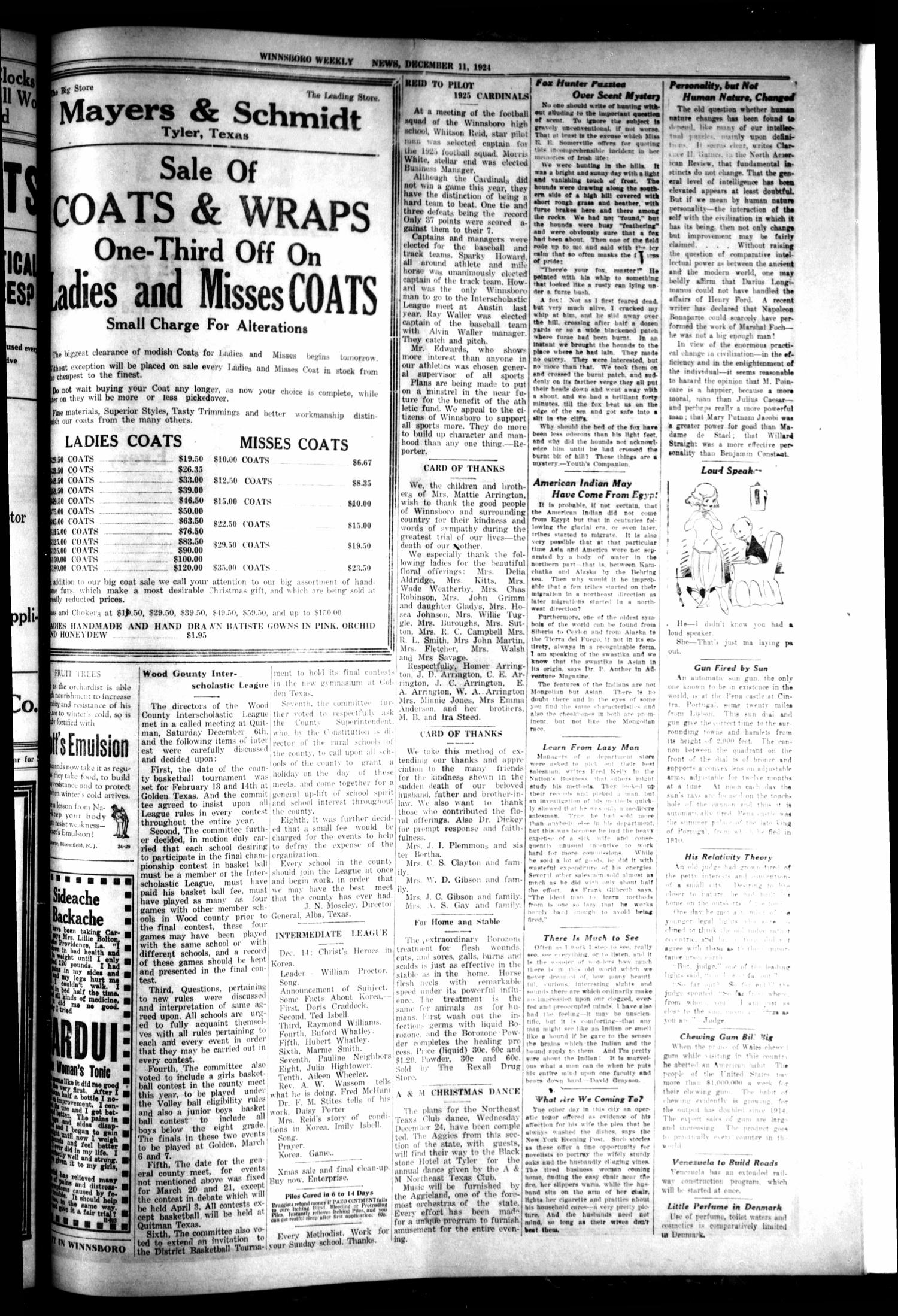Winnsboro Weekly News (Winnsboro, Tex.), Vol. 15, No. 11, Ed. 1 Thursday, December 11, 1924
                                                
                                                    [Sequence #]: 3 of 8
                                                