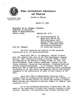 Texas Attorney General Opinion: C-34