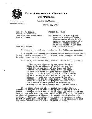Texas Attorney General Opinion: C-36