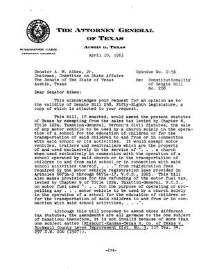 Texas Attorney General Opinion: C-56