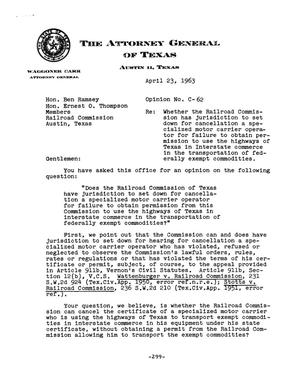 Texas Attorney General Opinion: C-62