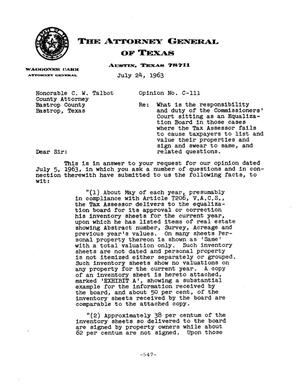 Primary view of object titled 'Texas Attorney General Opinion: C-111'.