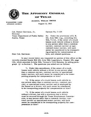 Texas Attorney General Opinion: C-125