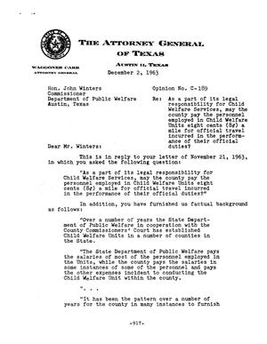 Texas Attorney General Opinion: C-189