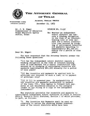 Texas Attorney General Opinion: C-197