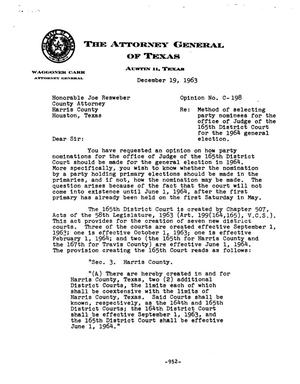 Texas Attorney General Opinion: C-198