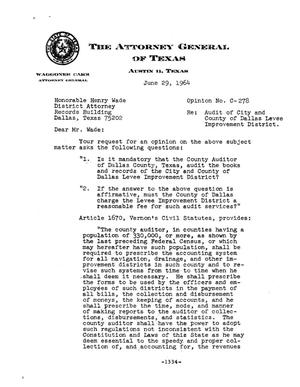 Texas Attorney General Opinion: C-278