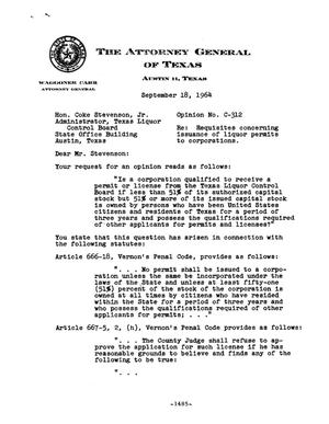 Texas Attorney General Opinion: C-312