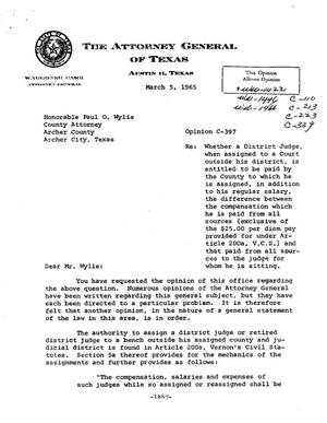 Texas Attorney General Opinion: C-397