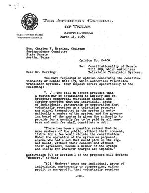 Primary view of object titled 'Texas Attorney General Opinion: C-404'.