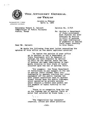Texas Attorney General Opinion: C-414