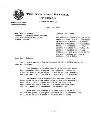 Texas Attorney General Opinion: C-446