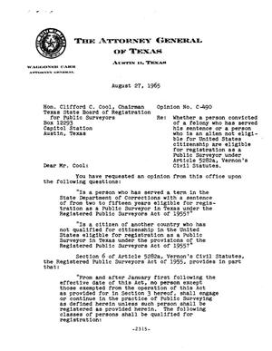 Primary view of object titled 'Texas Attorney General Opinion: C-490'.