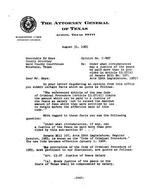 Texas Attorney General Opinion: C-497
