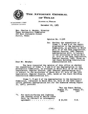 Texas Attorney General Opinion: C-568