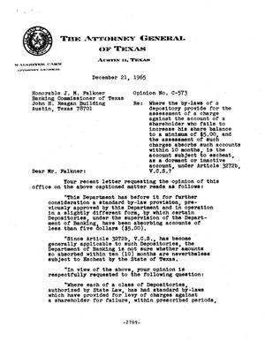 Texas Attorney General Opinion: C-573