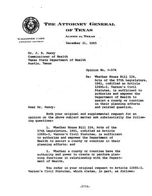 Texas Attorney General Opinion: C-574