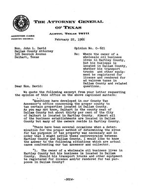 Primary view of object titled 'Texas Attorney General Opinion: C-621'.