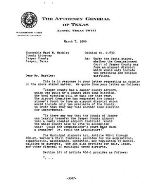 Primary view of object titled 'Texas Attorney General Opinion: C-632'.