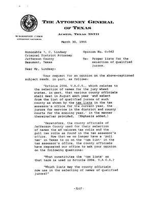 Texas Attorney General Opinion: C-642