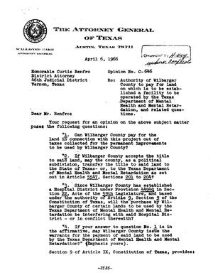 Primary view of object titled 'Texas Attorney General Opinion: C-646'.