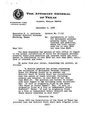 Texas Attorney General Opinion: C-757