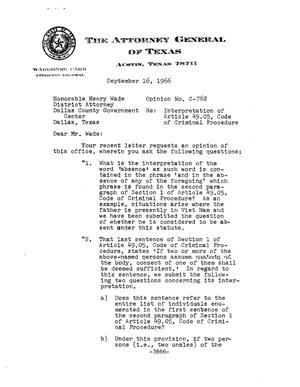Texas Attorney General Opinion: C-762