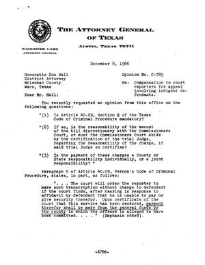 Texas Attorney General Opinion: C-785