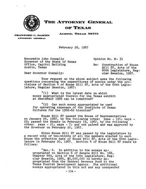 Texas Attorney General Opinion: M-31