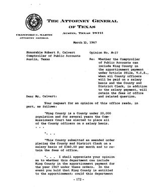 Primary view of object titled 'Texas Attorney General Opinion: M-37'.