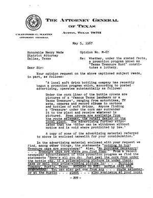 Primary view of object titled 'Texas Attorney General Opinion: M-67'.
