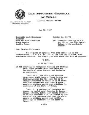 Primary view of object titled 'Texas Attorney General Opinion: M-73'.