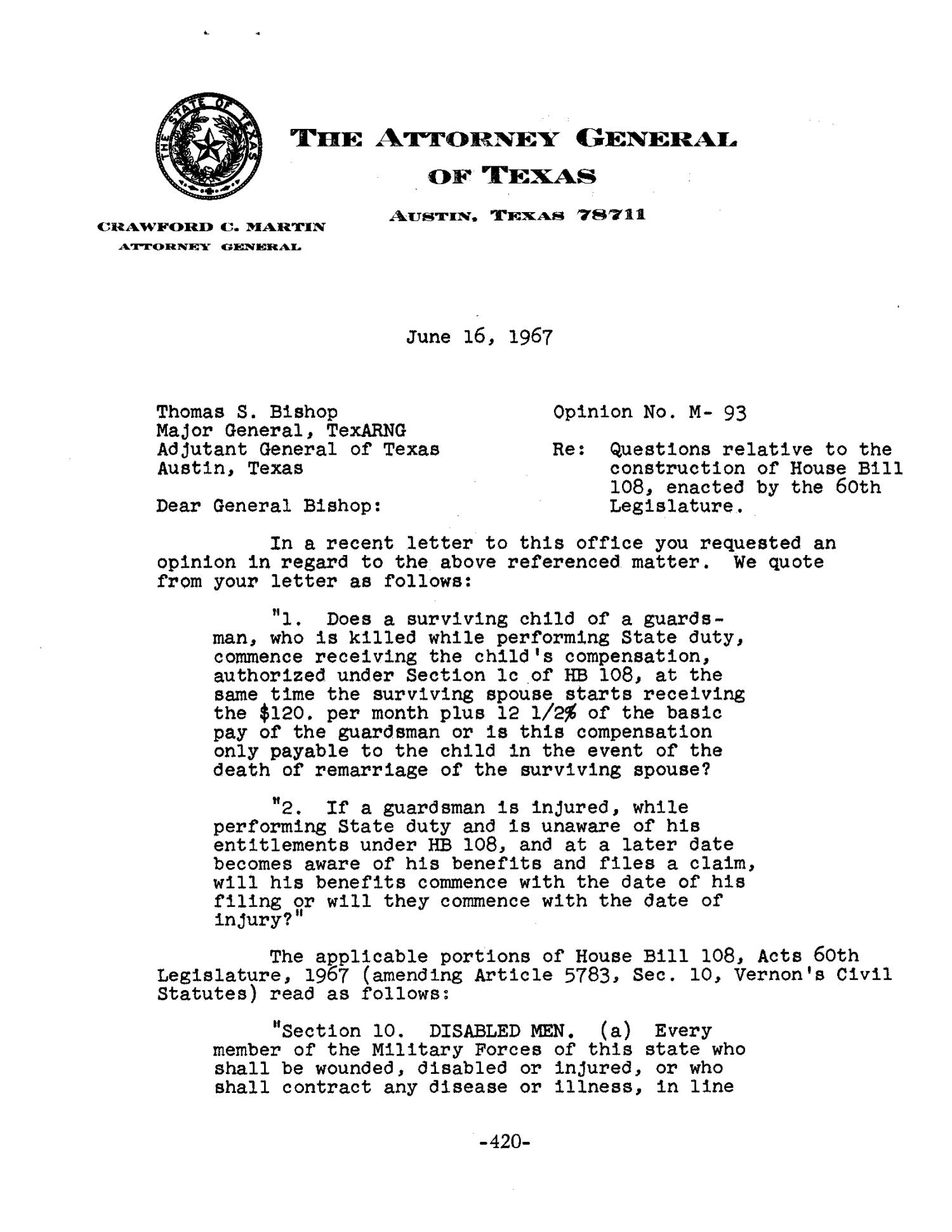 Texas Attorney General Opinion: M-93
                                                
                                                    [Sequence #]: 1 of 4
                                                