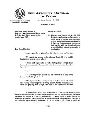 Primary view of object titled 'Texas Attorney General Opinion: M-156'.