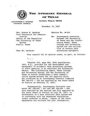 Texas Attorney General Opinion: M-160