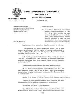 Texas Attorney General Opinion: M-166