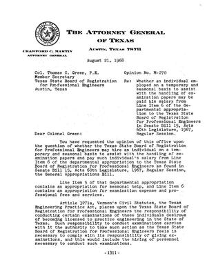 Texas Attorney General Opinion: M-270