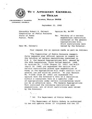 Texas Attorney General Opinion: M-280