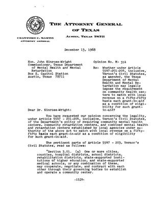 Texas Attorney General Opinion: M-314