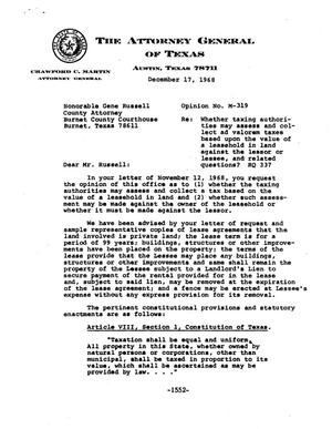 Primary view of object titled 'Texas Attorney General Opinion: M-319'.