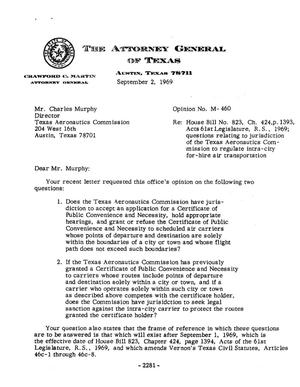 Texas Attorney General Opinion: M-460