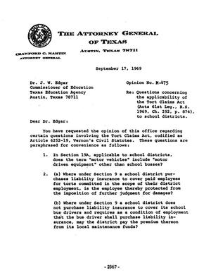 Texas Attorney General Opinion: M-475