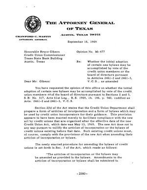 Texas Attorney General Opinion: M-477
